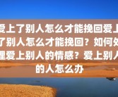 爱上了别人怎么才能挽回爱上了别人怎么才能挽回？如何处理爱上别人的情感？爱上别人的人怎么办