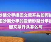 吵架分手挽回文章开头如何挽回吵架分手的爱情吵架分手挽回文章开头怎么写