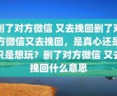 删了对方微信 又去挽回删了对方微信又去挽回，是真心还是只是想玩？删了对方微信 又去挽回什么意思