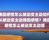 挽回感情怎么被动变主动如何从被动变主动挽回感情？挽回感情怎么被动变主动呢