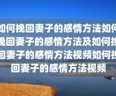 如何挽回妻子的感情方法如何挽回妻子的感情方法及如何挽回妻子的感情方法视频如何挽回妻子的感情方法视频