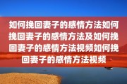 如何挽回妻子的感情方法如何挽回妻子的感情方法及如何挽回妻子的感情方法视频如何挽回妻子的感情方法视频