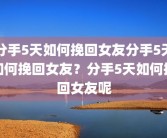 分手5天如何挽回女友分手5天如何挽回女友？分手5天如何挽回女友呢