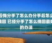 后悔分手了怎么办分手后怎么挽回 已经分手了怎么挽回最好的办法