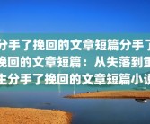 分手了挽回的文章短篇分手了挽回的文章短篇：从失落到重生分手了挽回的文章短篇小说