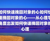 如何快速挽回对象的心如何快速挽回对象的心——从心理学角度出发如何快速挽回对象的心理