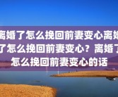 离婚了怎么挽回前妻变心离婚了怎么挽回前妻变心？离婚了怎么挽回前妻变心的话
