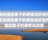 如何挽回妻子的感情经历如何成功挽回妻子的感情经历如何挽回妻子的感情经历呢