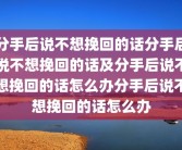分手后说不想挽回的话分手后说不想挽回的话及分手后说不想挽回的话怎么办分手后说不想挽回的话怎么办