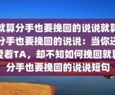 就算分手也要挽回的说说就算分手也要挽回的说说：当你还爱着TA，却不知如何挽回就算分手也要挽回的说说短句