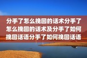 分手了怎么挽回的话术分手了怎么挽回的话术及分手了如何挽回话语分手了如何挽回话语