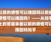 以前的感情可以挽回吗以前的感情可以挽回吗？——从知乎上的答案来看以前的感情可以挽回吗知乎