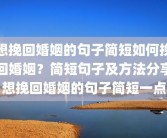 想挽回婚姻的句子简短如何挽回婚姻？简短句子及方法分享想挽回婚姻的句子简短一点