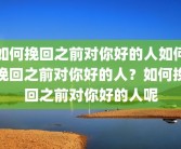 如何挽回之前对你好的人如何挽回之前对你好的人？如何挽回之前对你好的人呢