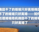 挽回不了的婚姻只好离婚挽回不了的婚姻只好离婚——如何处理婚姻危机挽回不了的婚姻只好离婚了
