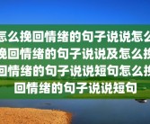 怎么挽回情绪的句子说说怎么挽回情绪的句子说说及怎么挽回情绪的句子说说短句怎么挽回情绪的句子说说短句