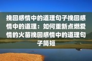 挽回感情中的道理句子挽回感情中的道理：如何重新点燃爱情的火苗挽回感情中的道理句子简短